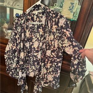 LC Lauren Conrad Navy Floral Blouse